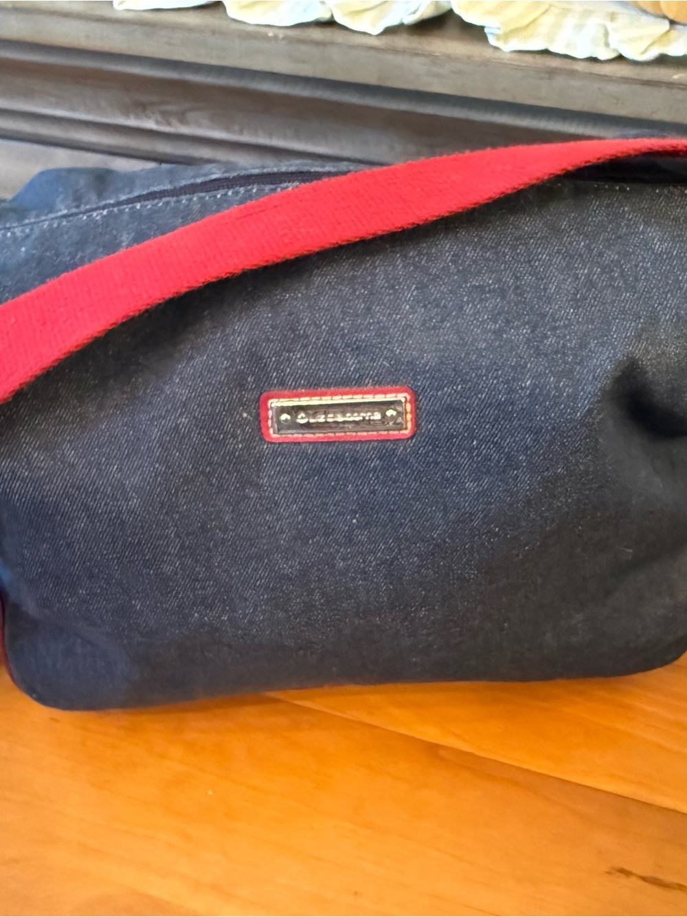 Vintage Denim Liz Claiborne Crossbody Bag with Red Strap